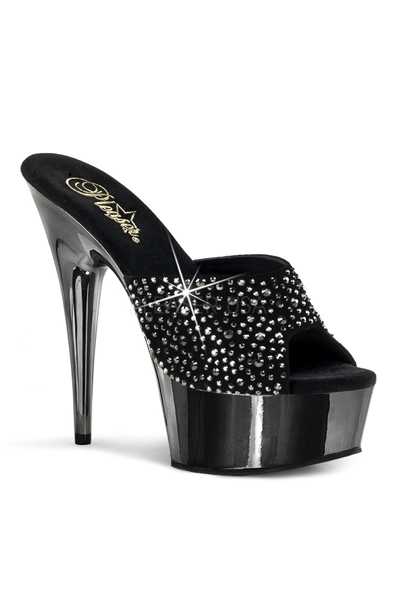 Black Pewter Faux Suede Rhinestone High Heels