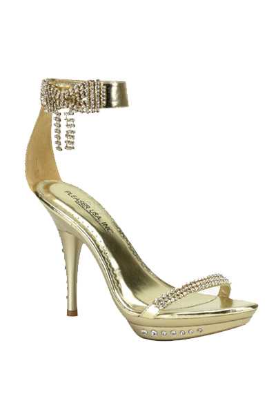 Gold Metallic Faux Leather Rhinestone High Heels