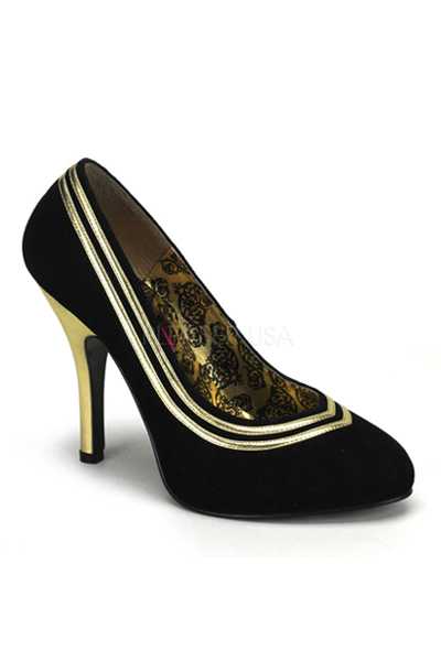 Black Gold Faux Suede Metallic Trim Pump High Heels