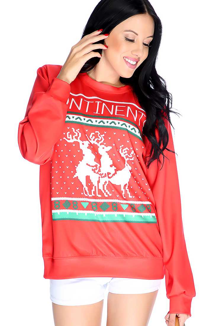 Red Graphic Design Pull Over Sweater