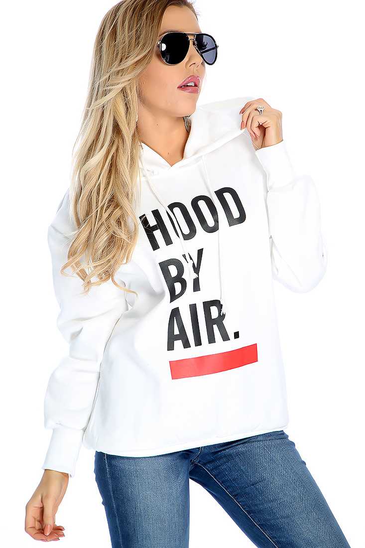 Casual White Graphic Print Hooded Sweater