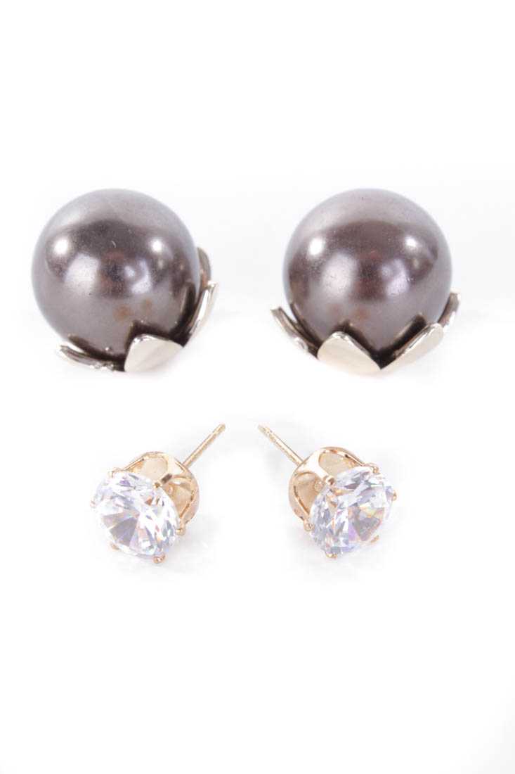 Charcoal Rhinestone Studded Beaded Earrings