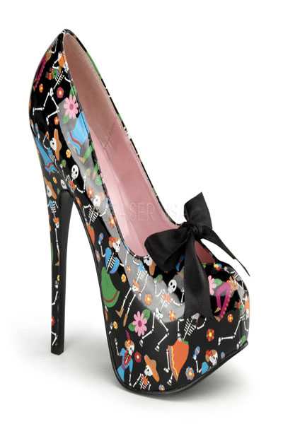 Black Patent Muertos Printed Decor Pumps