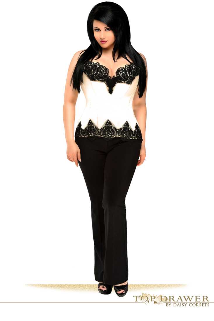 Ivory Black Steel Boned Beaded Sexy Corset