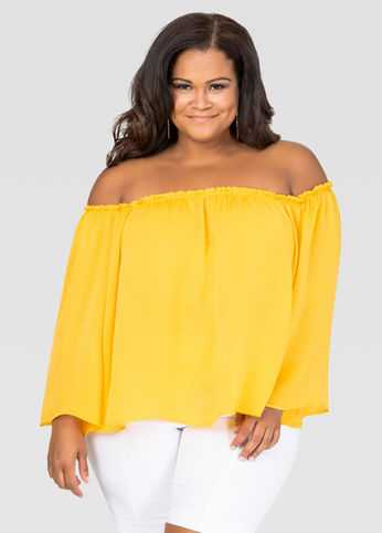 Satin Off-Shoulder Peasant Top