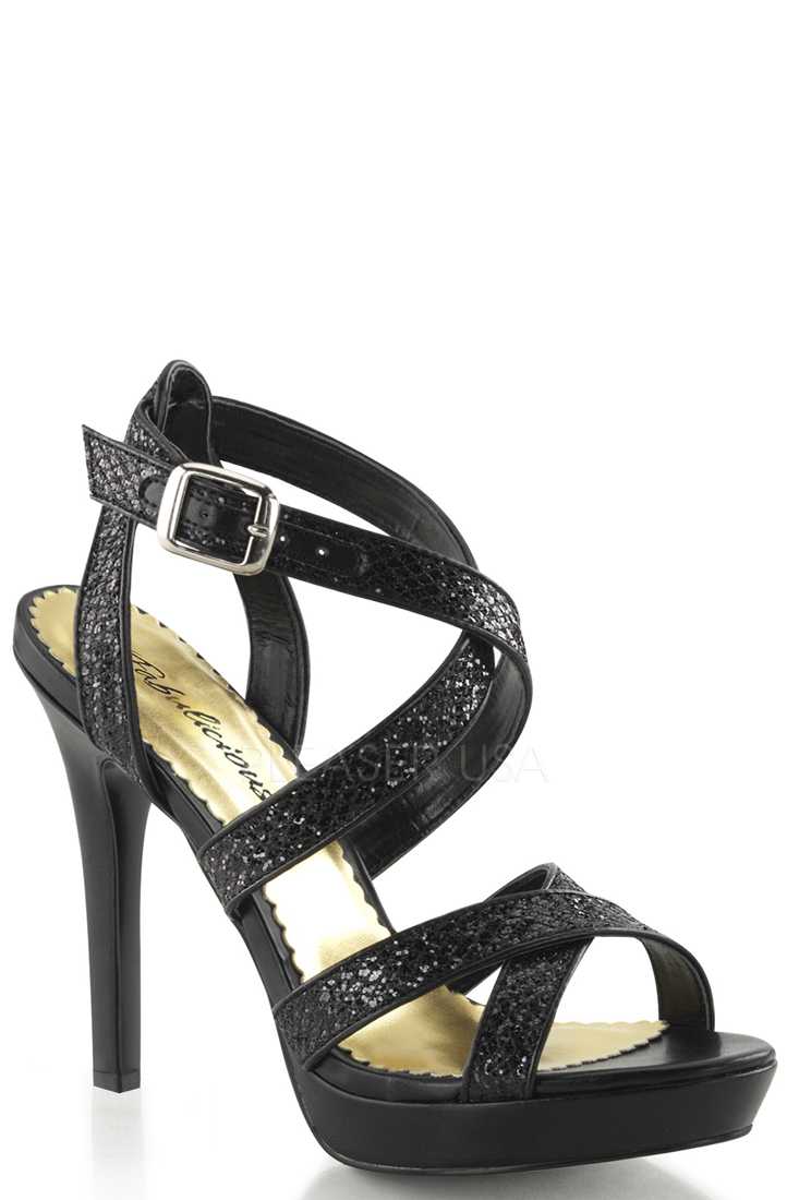 Black Criss Cross Strappy High Heels Glitter