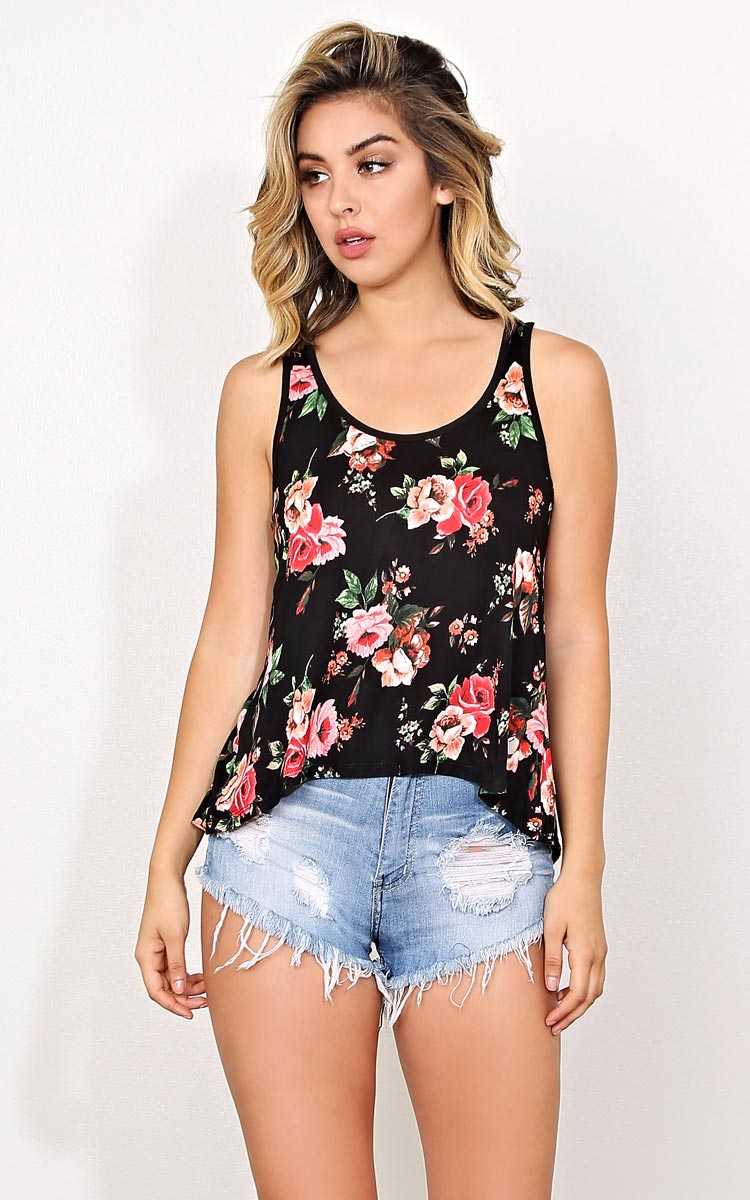 Kirsten Floral Knit Tank - - Black Combo in Size by Styles For Less
