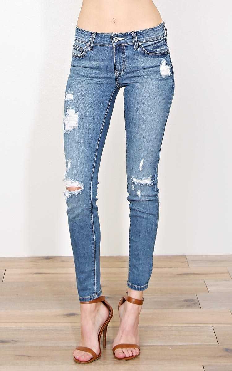EUNINA Angie Denim Skinny Jeans - Med Destroyed in Size by Styles For Less