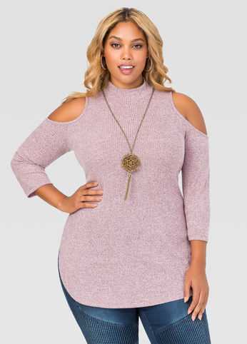 Cold Shoulder Necklace Sweater