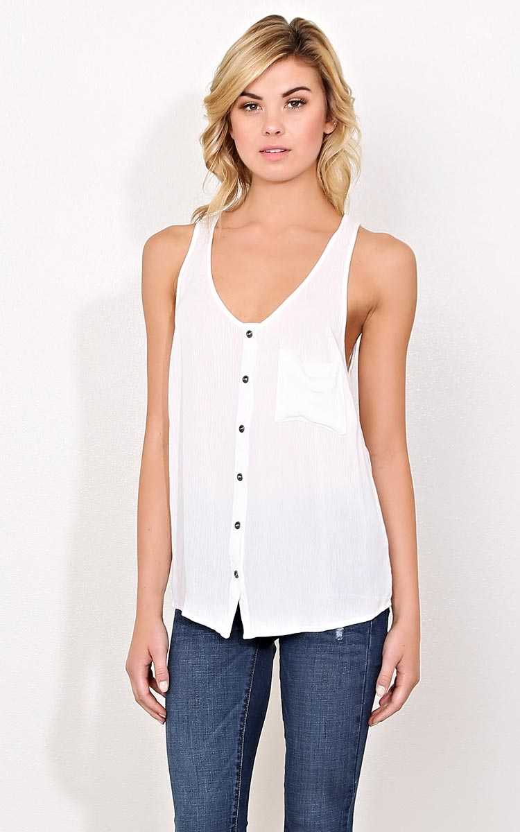 Ivory Caden Woven Gauze Tank - MED - White in Size Medium by Styles For Less