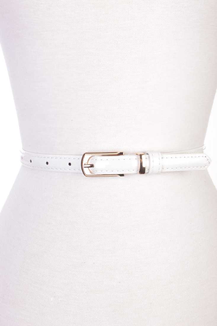 White Faux Leather High Polish Small Buckle Belt