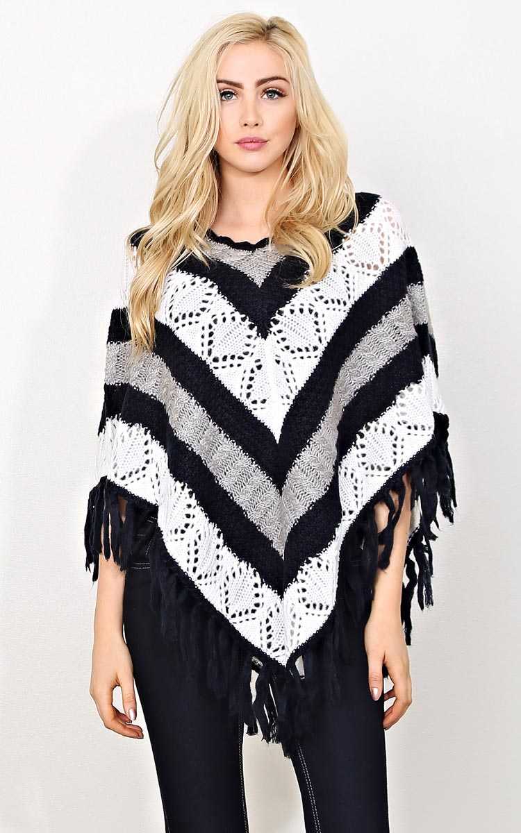Chill Factor Knit Poncho - - Navy Combo in Size by Styles For Less