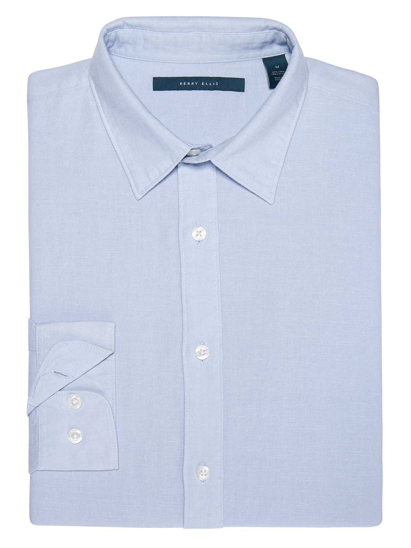 Perry Ellis Roll Sleeve Solid Linen Shirt