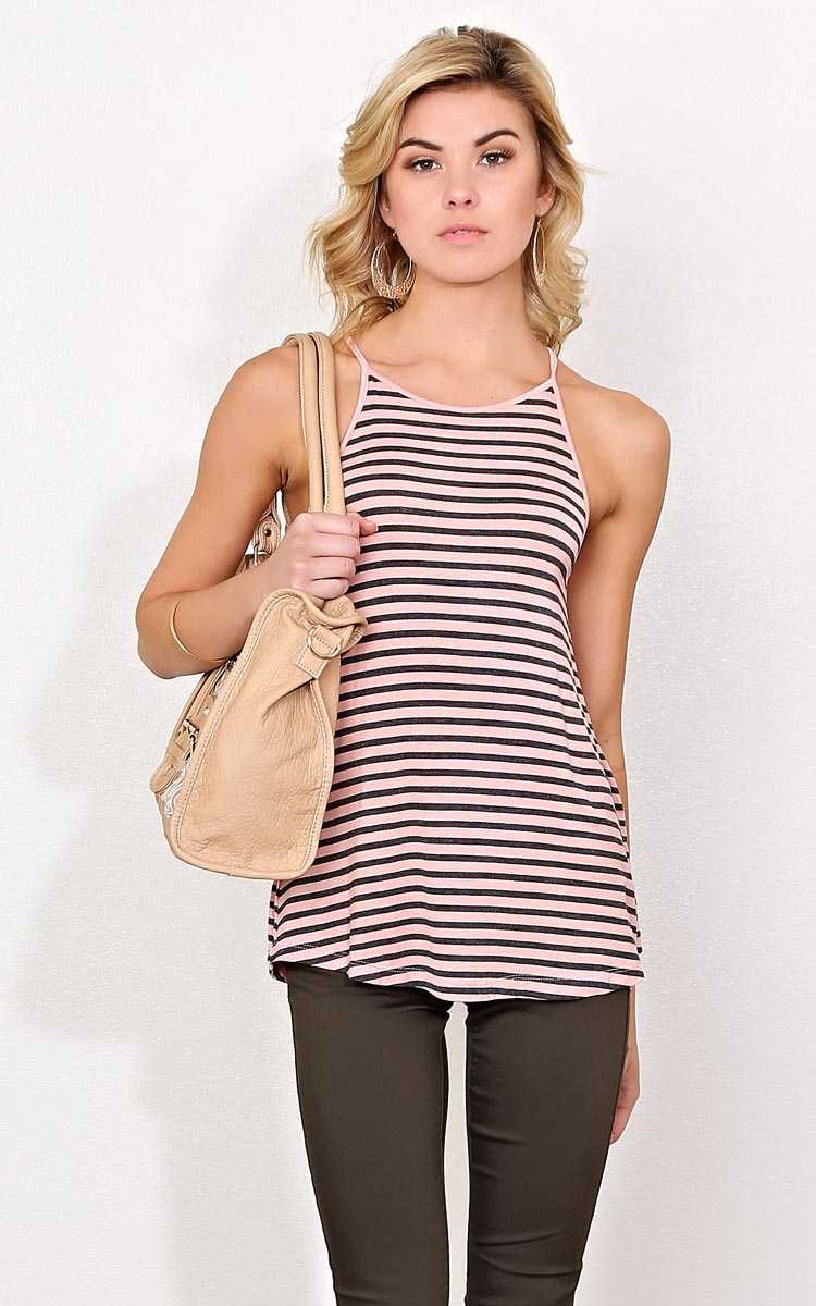 Shannon Striped Knit Tank - - Peach Combo in Size by Styles For Less