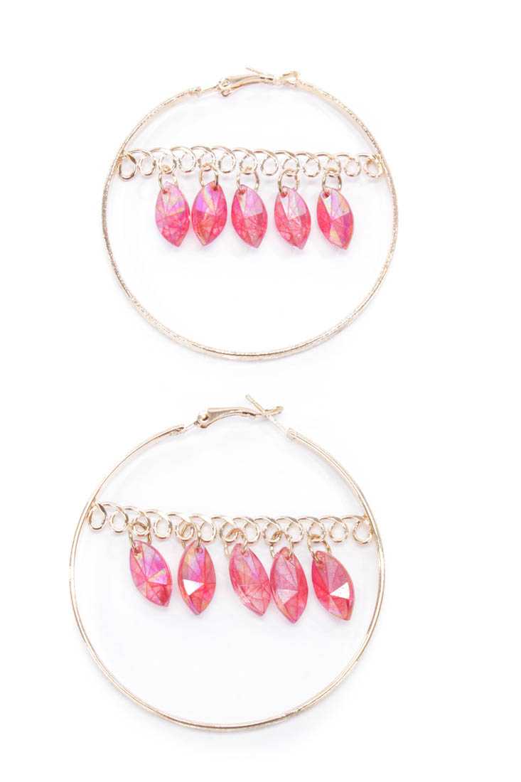 Fuchsia Gold Hoop Dangling Beads Earrings Earrings