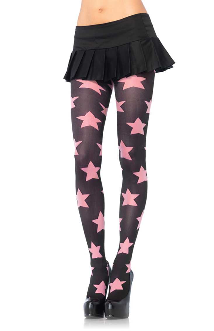 Black Pink Star Opaque Tights