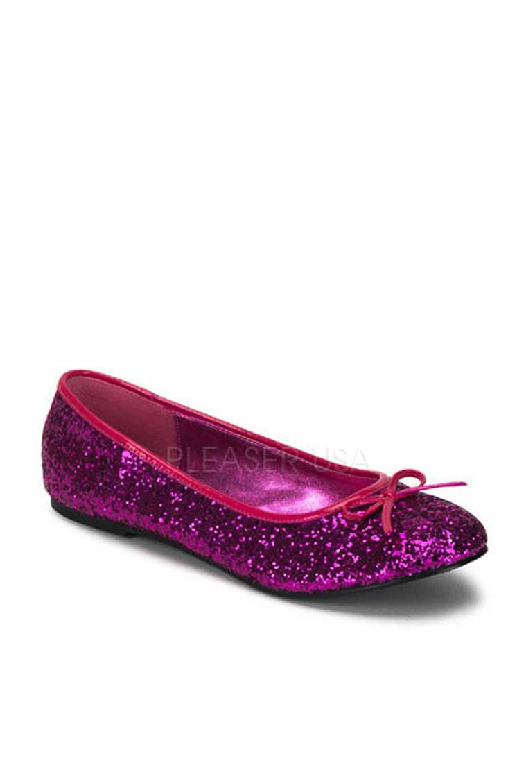 Hot Pink Bow Tie Closed Toe Flats Glitter