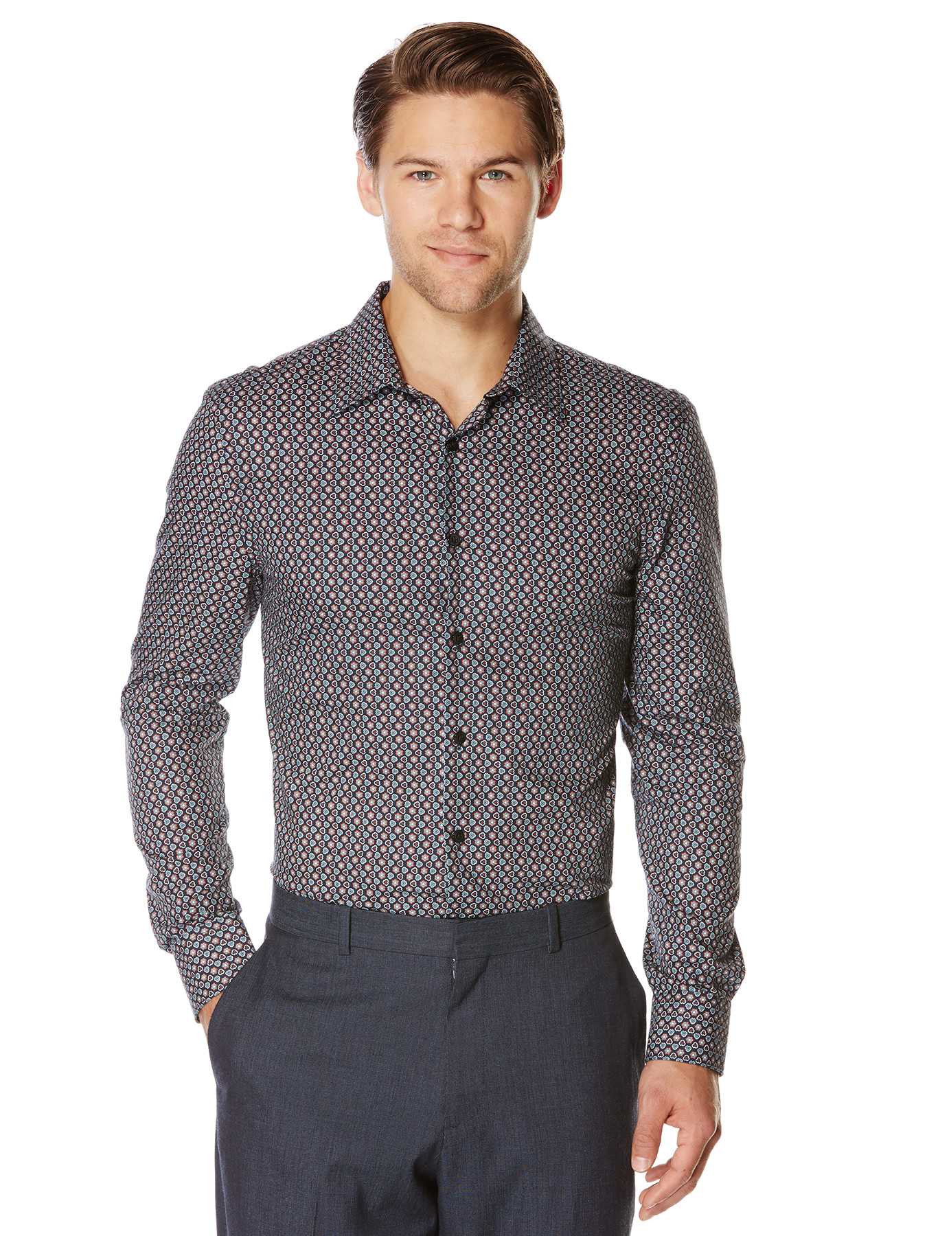Perry Ellis Slim Fit Geometric Floral Shirt