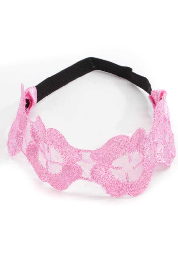 Light Pink Mesh Floral Accent Elastic Headband