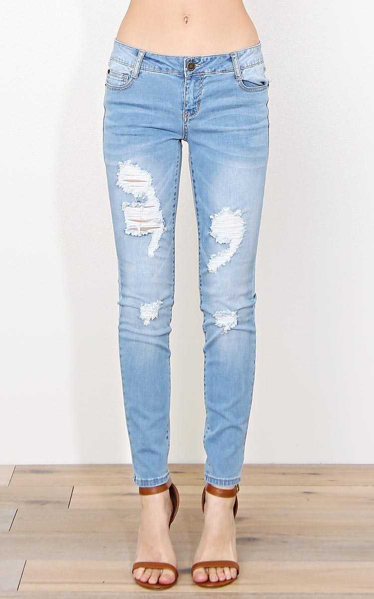 Breann Denim Skinny Jeans - Med Destroyed in Size by Styles For Less