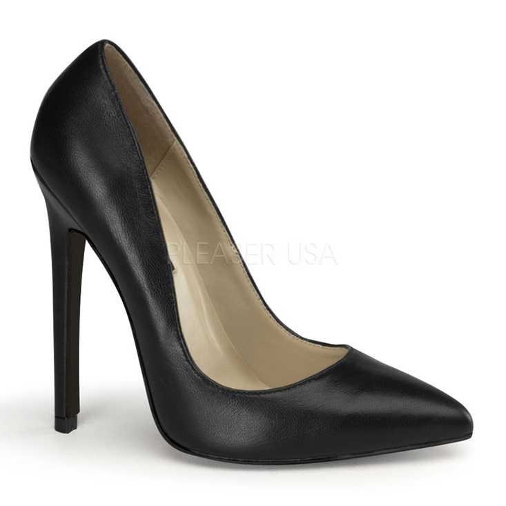 Black Leather Single Sole Pump High Heels