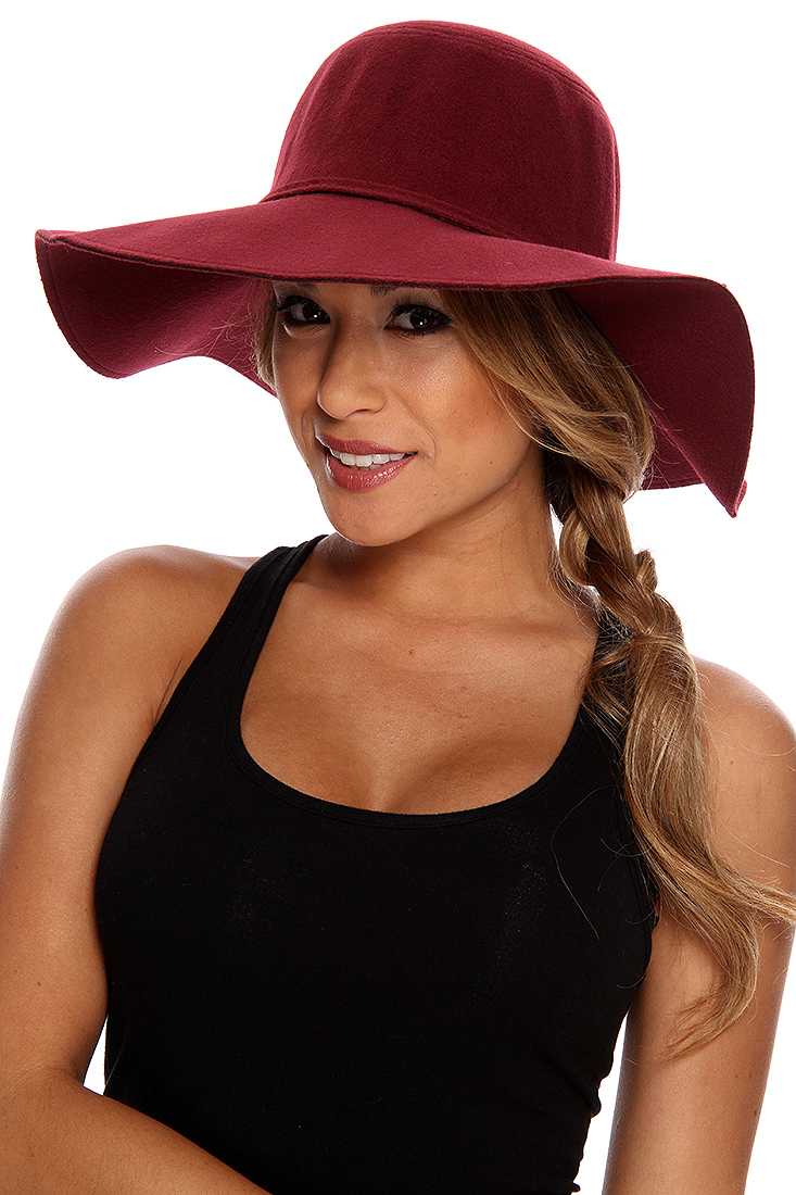 Wine Wool Wrap Around Bow Accent Floppy Hat