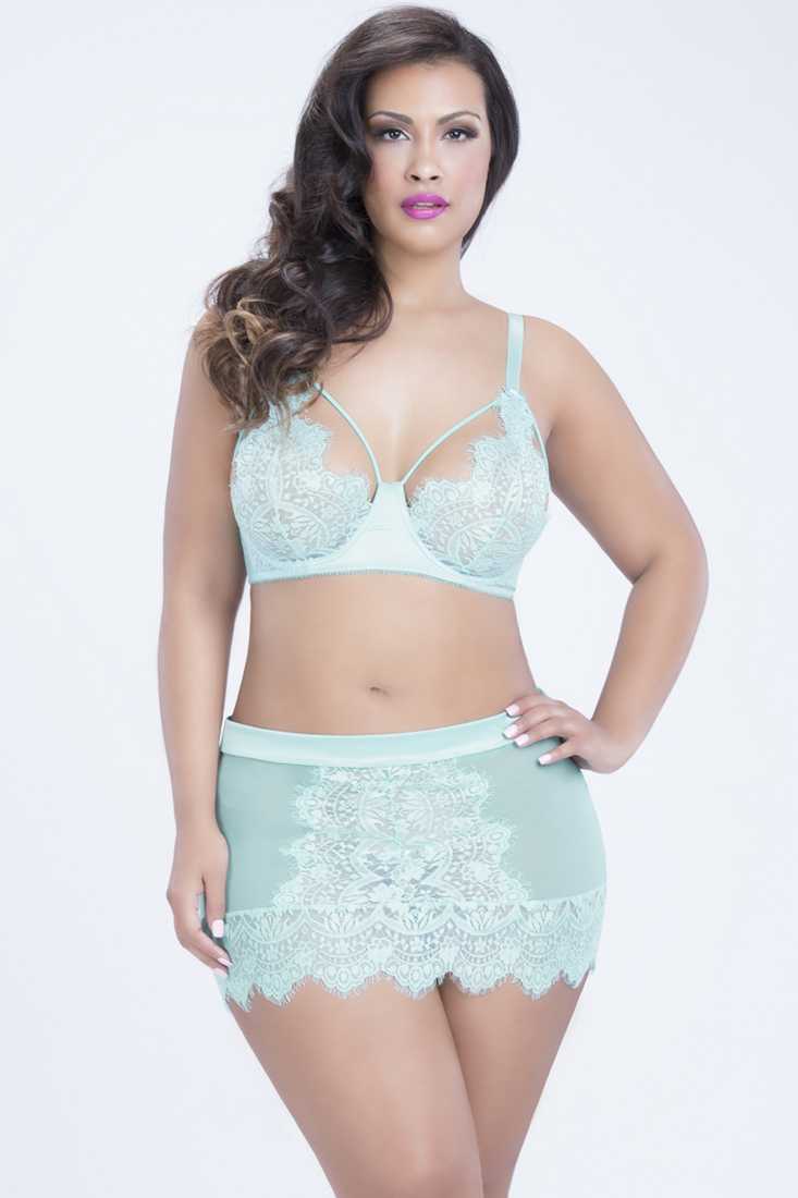 Sexy Aqua Eyelash Lace Skirtini