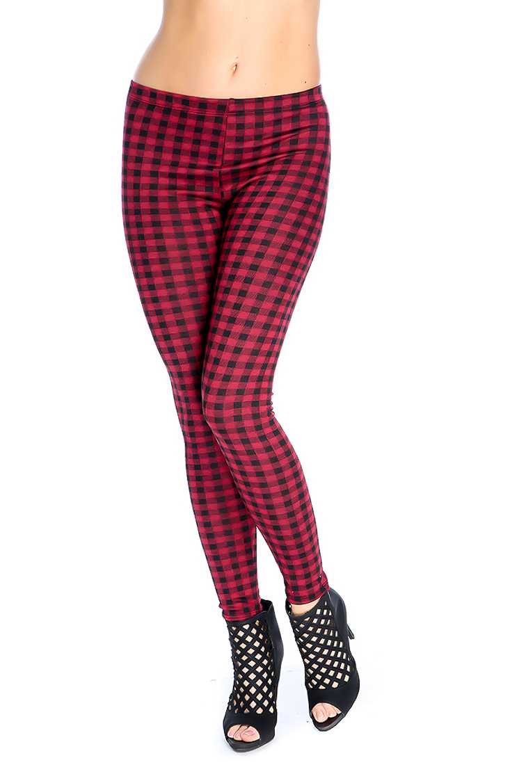 Wine Black Gingham High Waist Leggings