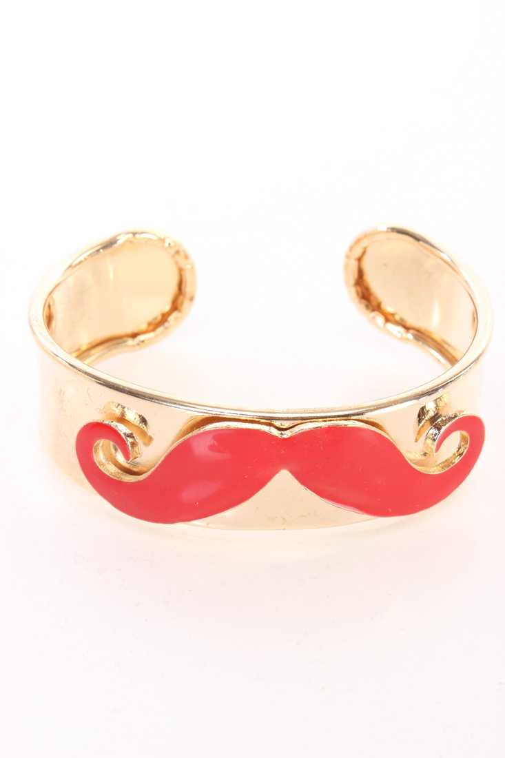 Red Centered Mustache Accent High Polish Cuff Bracelet