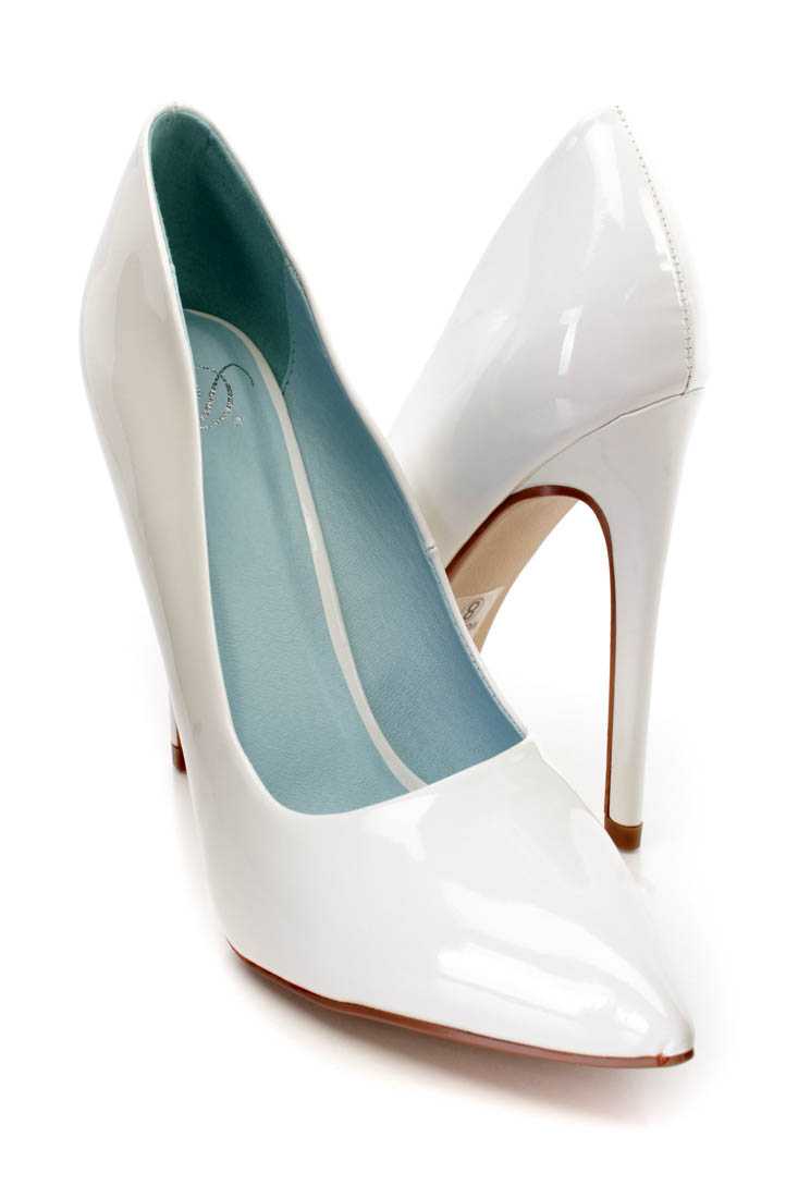 White Pointed Toe Single Sole Pump Heels Patent