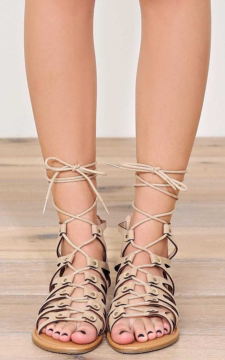 Amelia Faux Leather Caged Sandals - Camel in Size by Styles For Less