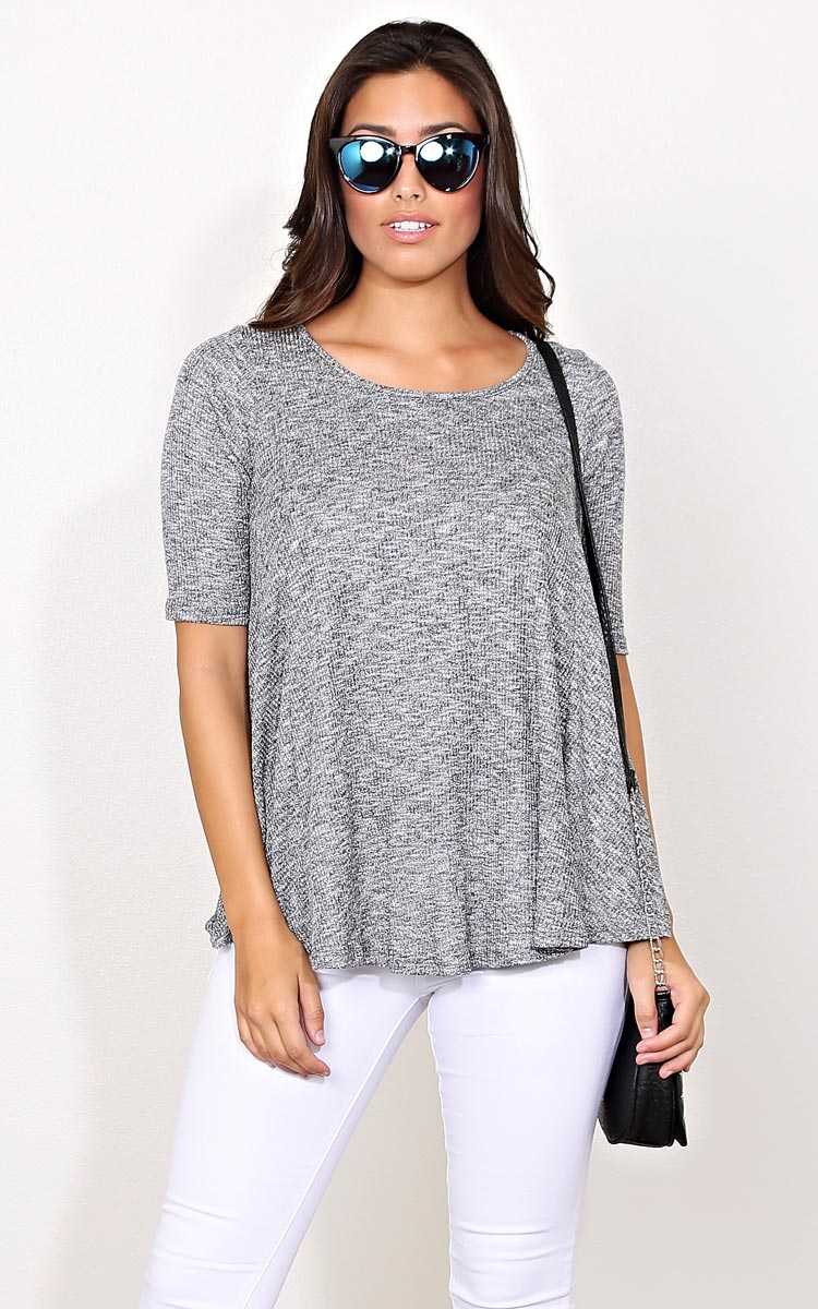 Black Combo Flared Knit Top - - H Grey Combo in Size by Styles For Less