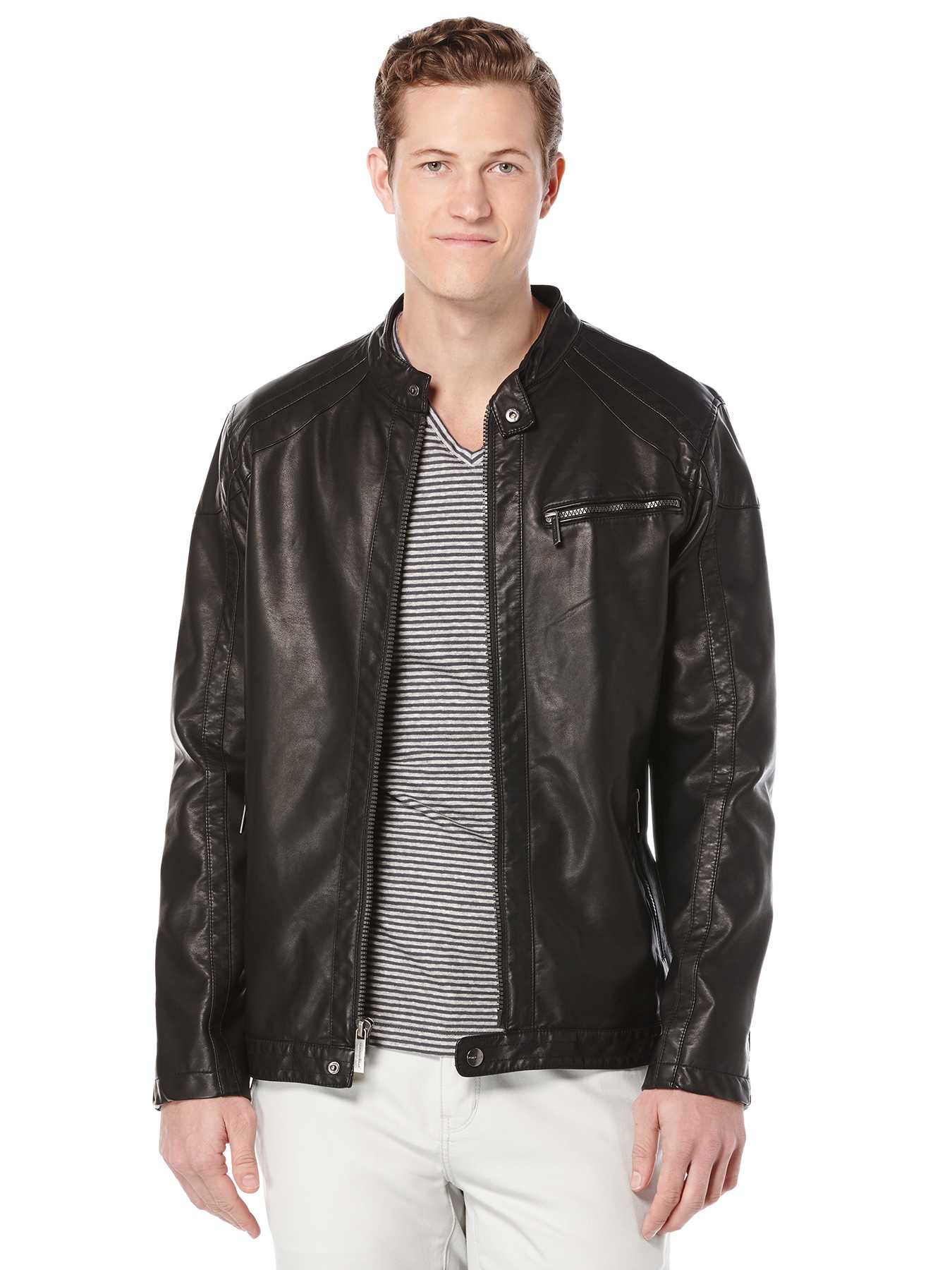 Perry Ellis Faux Leather Zip Front Jacket