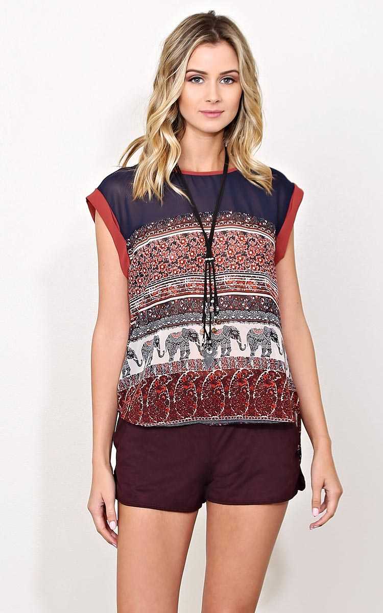 Safari Spring Woven Top - SML - MARSALA in Size Small by Styles For Less