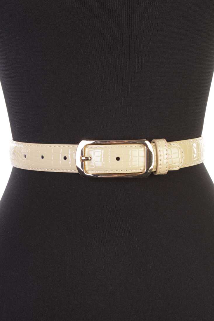 Beige Croc Skin Textured Belt