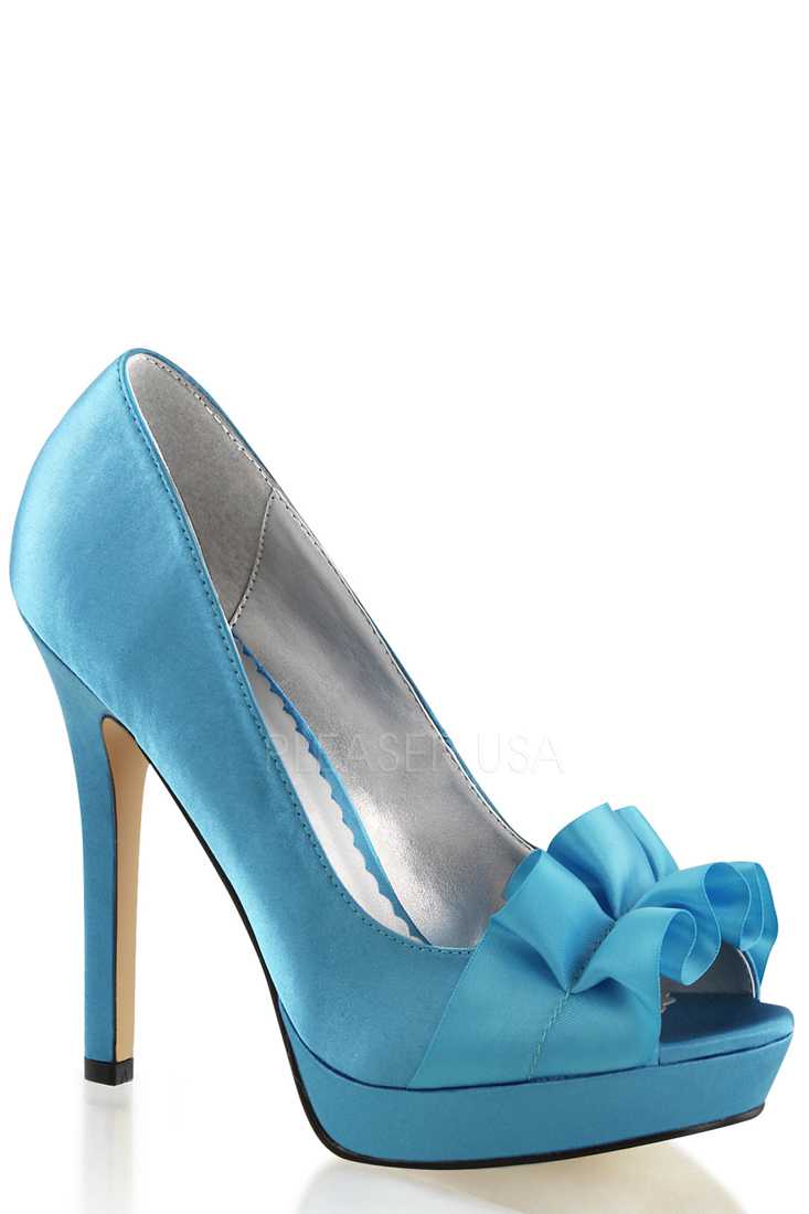 Blue Peep Toe Pump High Heels Satin