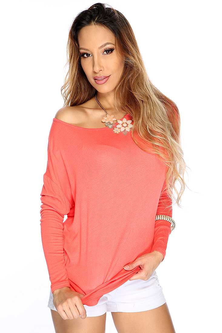 Coral Long Sleeve Causal Fall Top