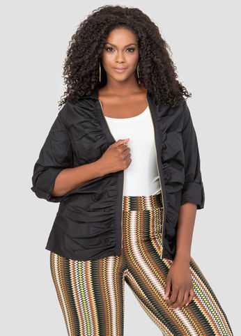Ruched Zip Front Shirt