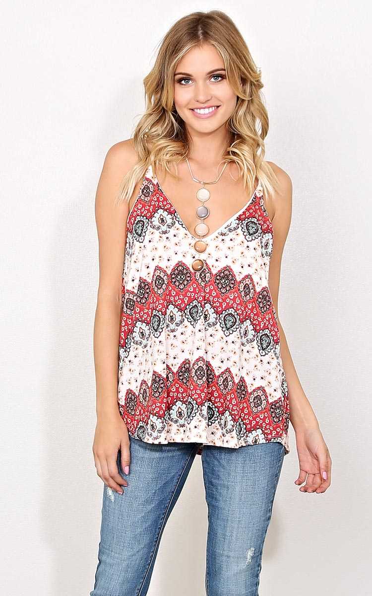 Seville Paisley Knit Swing Tank - - Rust Combo in Size by Styles For Less