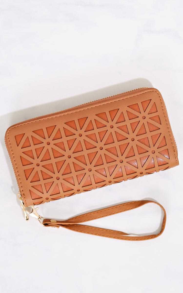 Geo Away Zippered Wallet - N/S - Cognac by Styles For Less