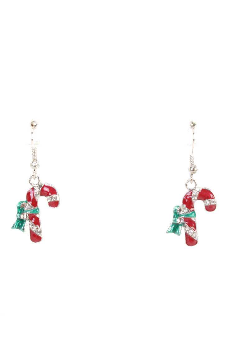 Red Silver Lacquer Finished Candy Cane Earrings