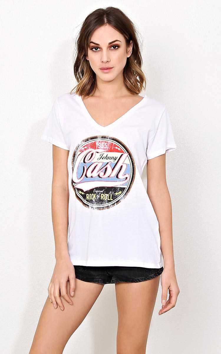 JOHNNY CASH Vintage Button Graphic Tee - - White in Size by Styles For Less
