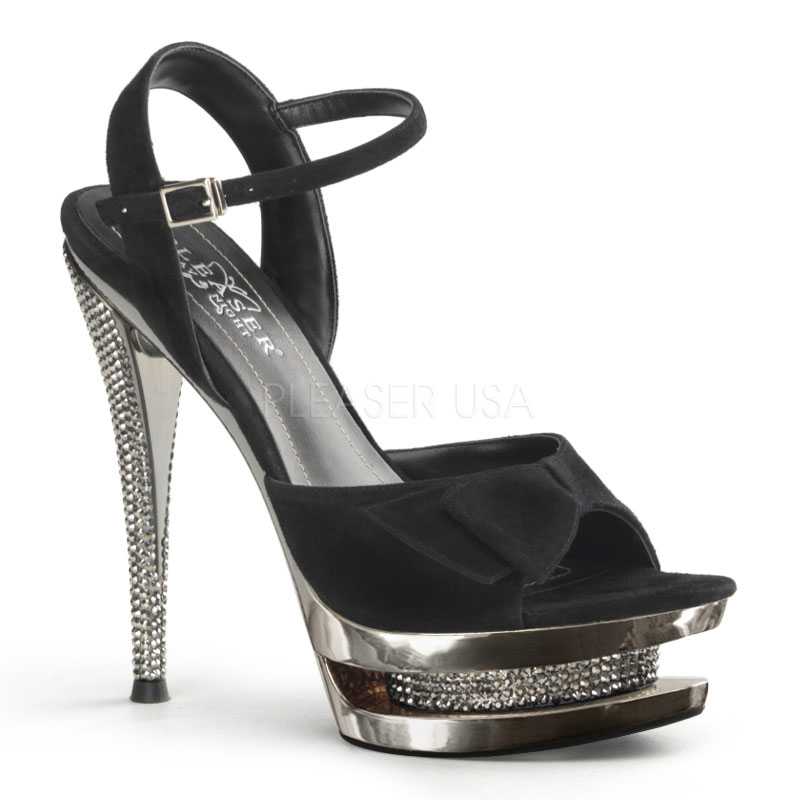 Black Pewter Rhinestone Platform High Heels Faux Suede