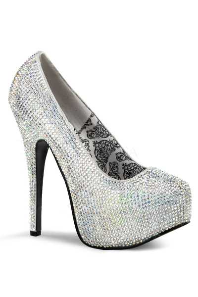 Silver Satin Rhinestone Platform Pump High Heels