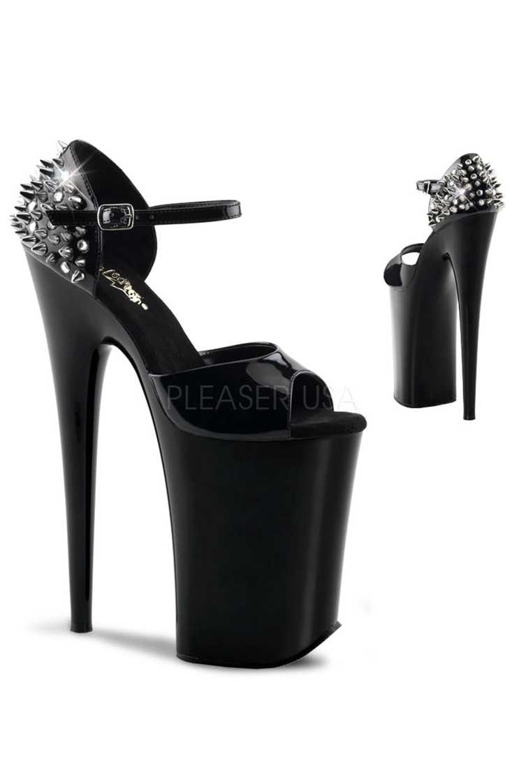 Black Spike Studded Extreme High Heels Patent