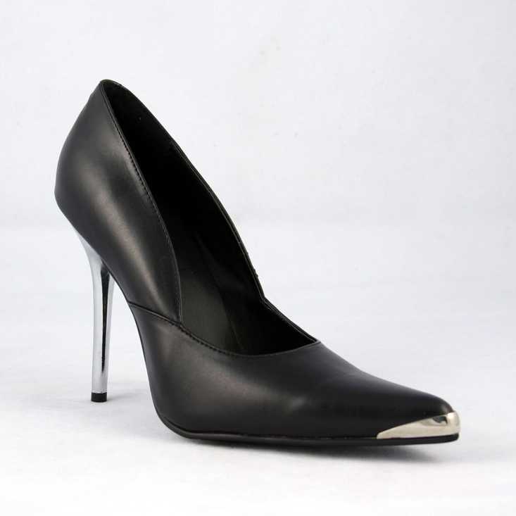 Black Pointed Closed Toe Pump High Heels Faux Leather