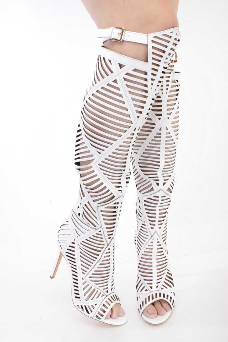 White Single Sole Gladiator Heels Faux Leather