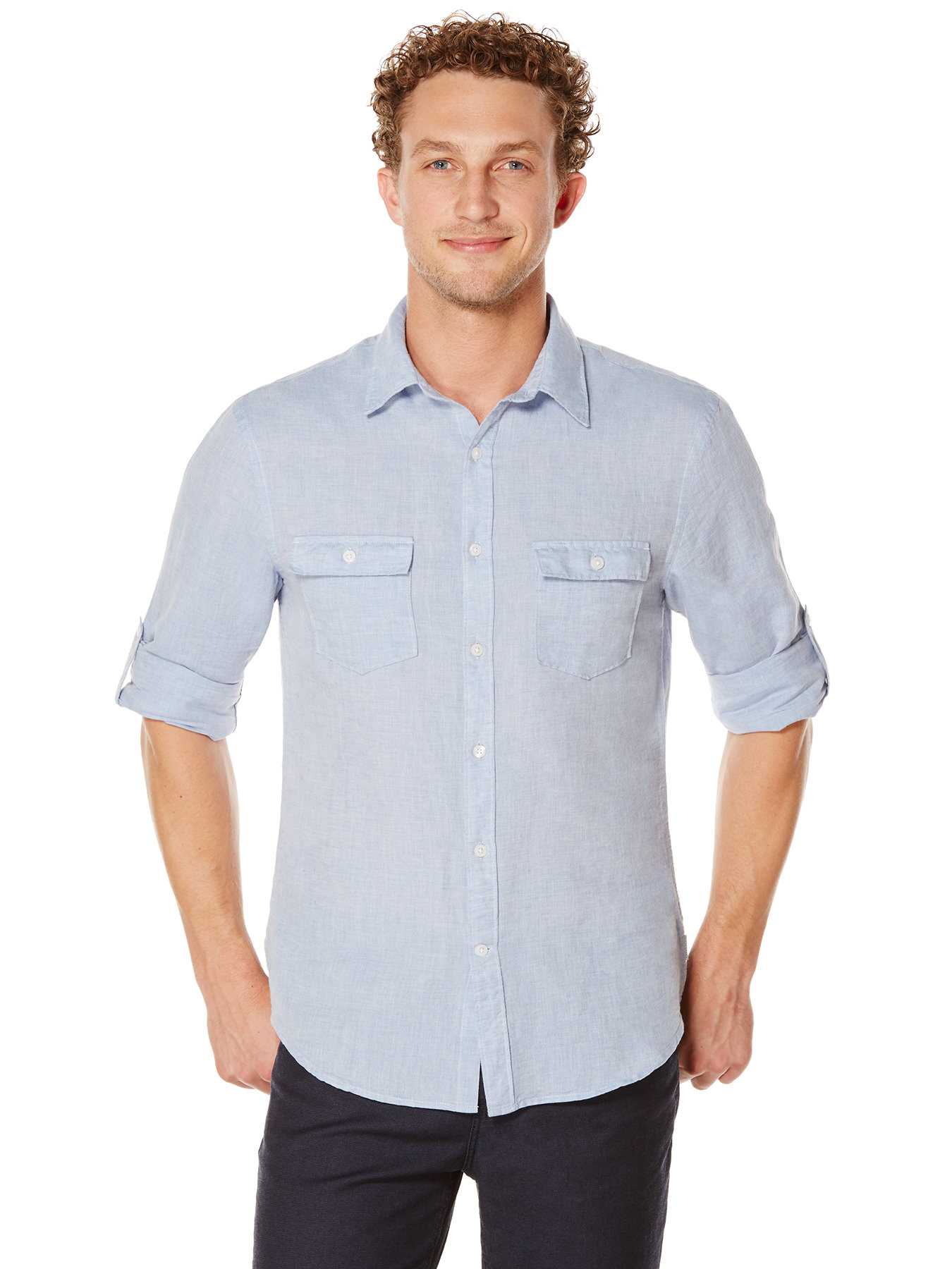 Perry Ellis Roll Sleeve Linen Shirt