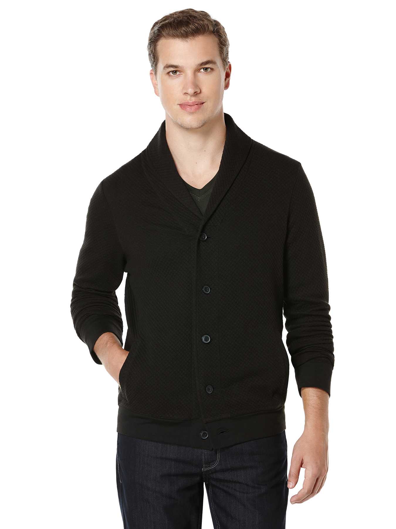 Perry Ellis Big and Tall Quilted Shawl Cardigan
