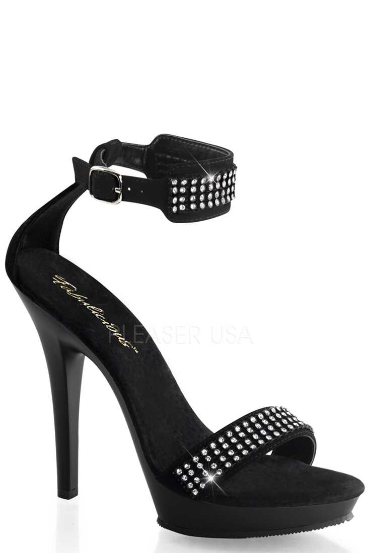 Black Rhinestone Strappy High Heels Nubuck